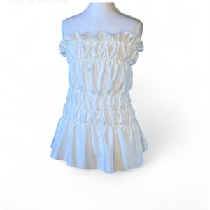 Shein Curve White Smocked Strapless Peplum Top 1XL Ruffle Tube Blouse